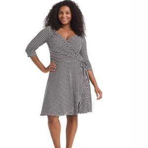 Leota Houndstooth Faux Wrap Dress